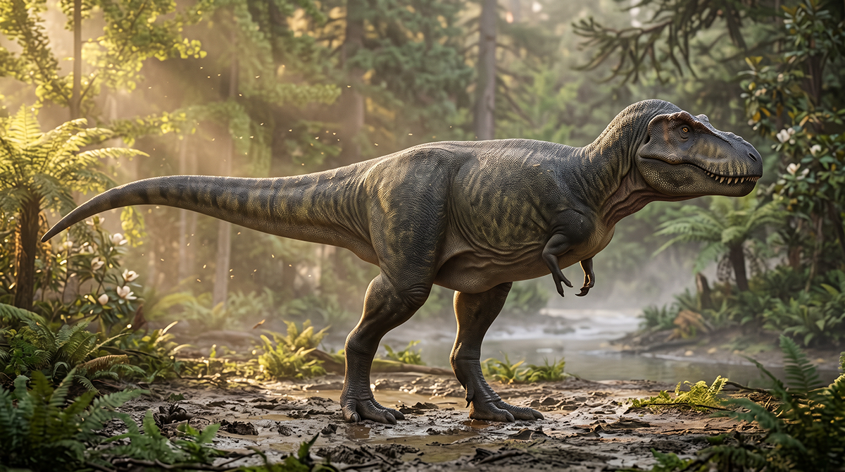 Динозавр Рекс (Tyrannosaurus rex) Динозавр Рекс — тираннозавр рекс в лесу мелового периода, реконструкция